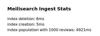 Meilisearch ingest speed for indexing 1000 reviews