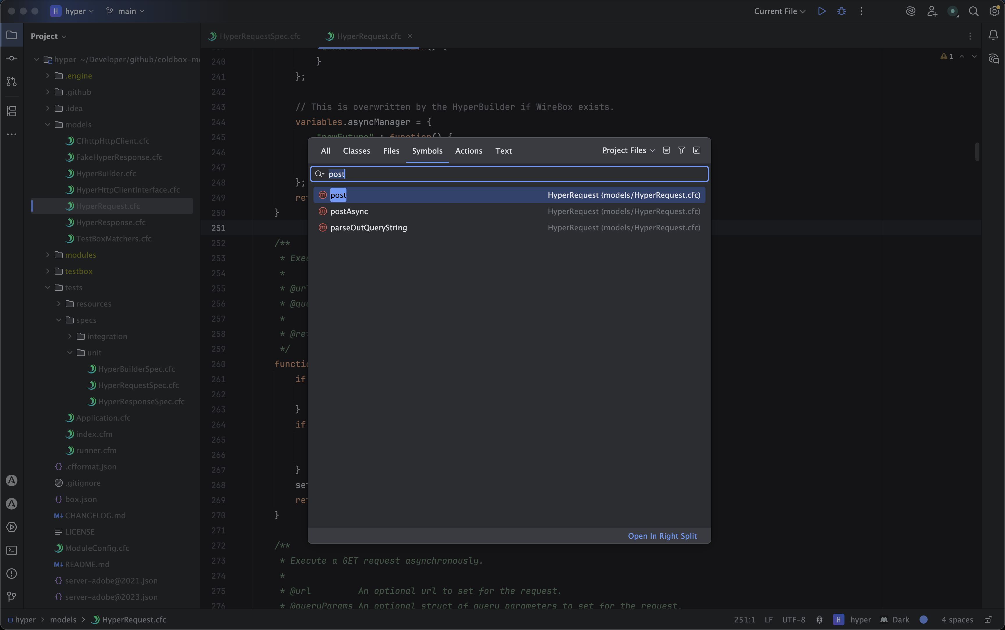 BoxLang IDE showing Goto Symbol support