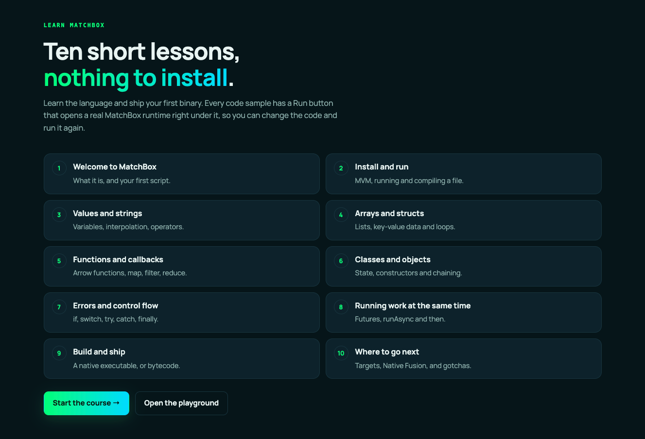 Ten short lessons, nothing to install