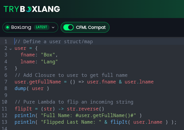 CFML Compat mode enabled on try.boxlang.io
