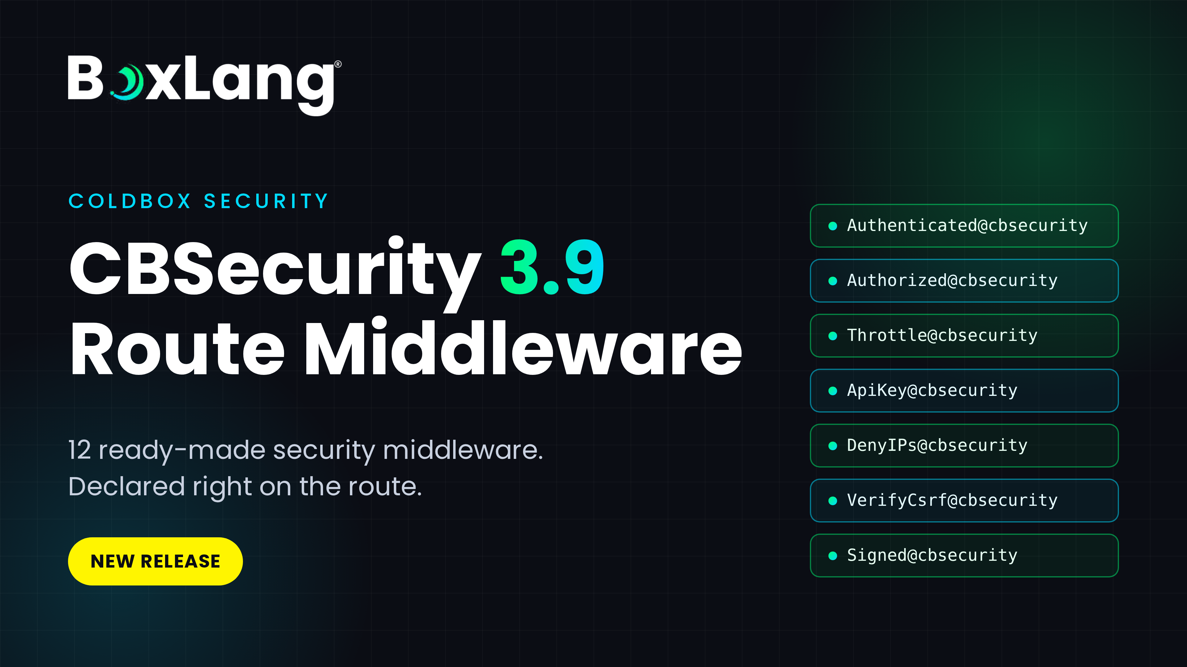 CBSecurity 3.9: 12 Security Middleware for ColdBox, Declared Right on the Route